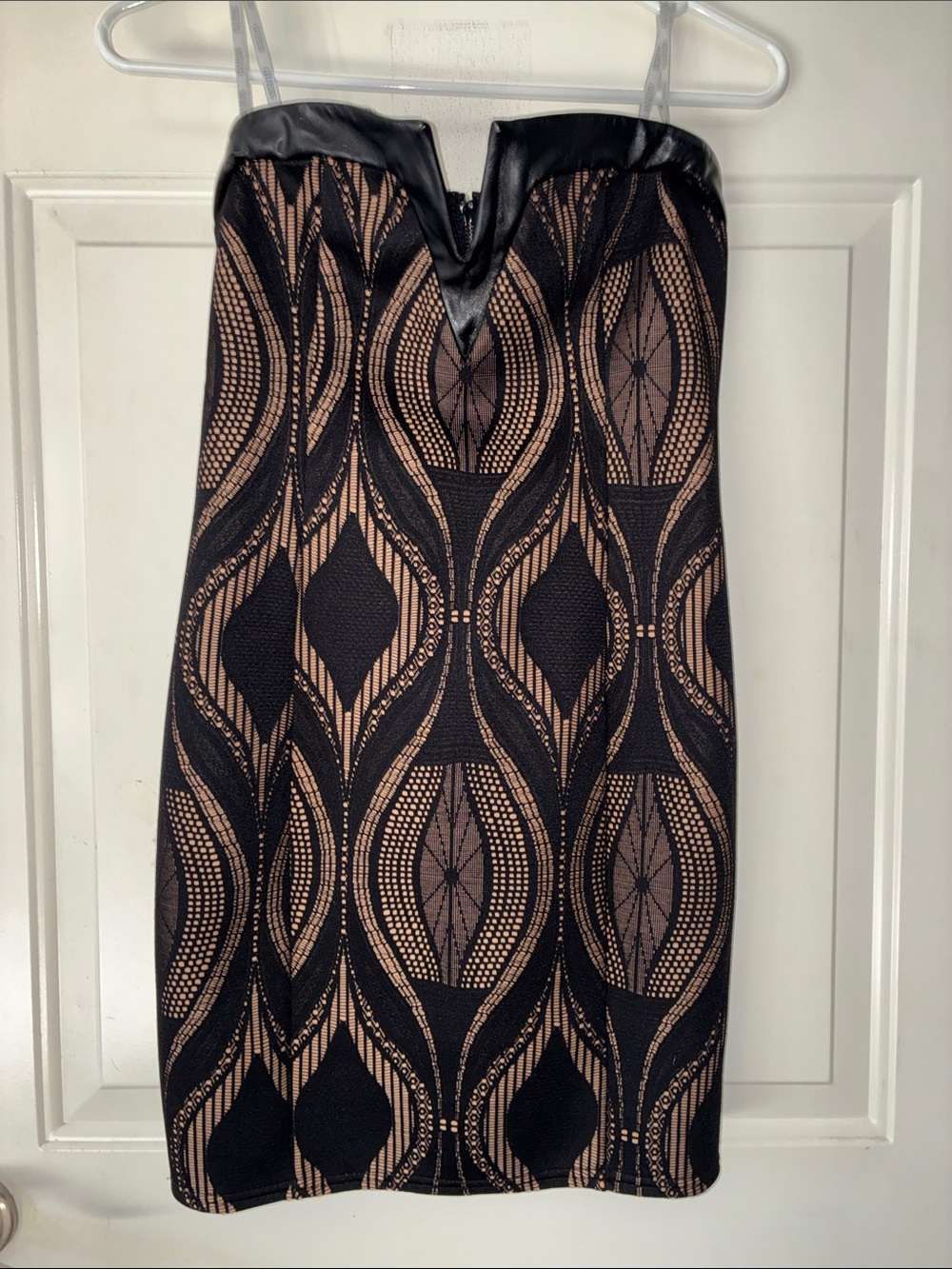 Guess Black and Nude Geometric Strapless Pencil Skirt